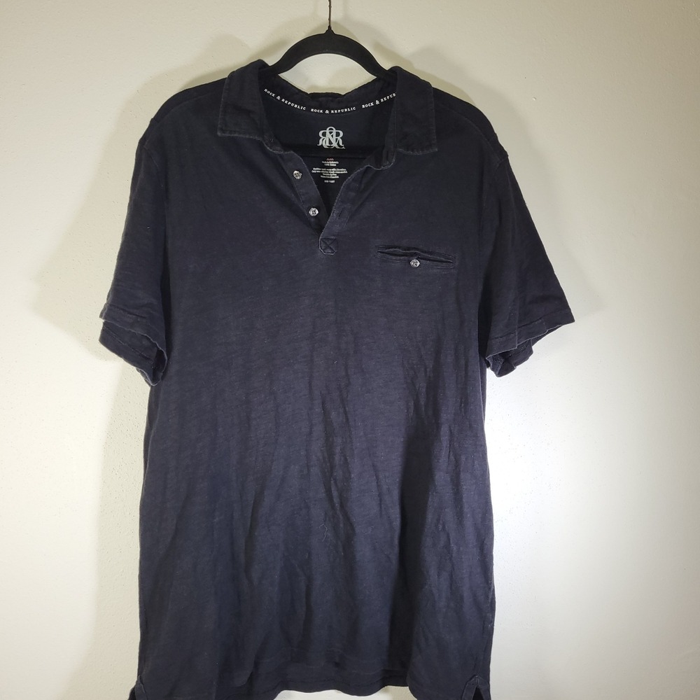 Rock Republic Mens XXL Black Short‎ Sleeve Collared Pocket Polo Shirt